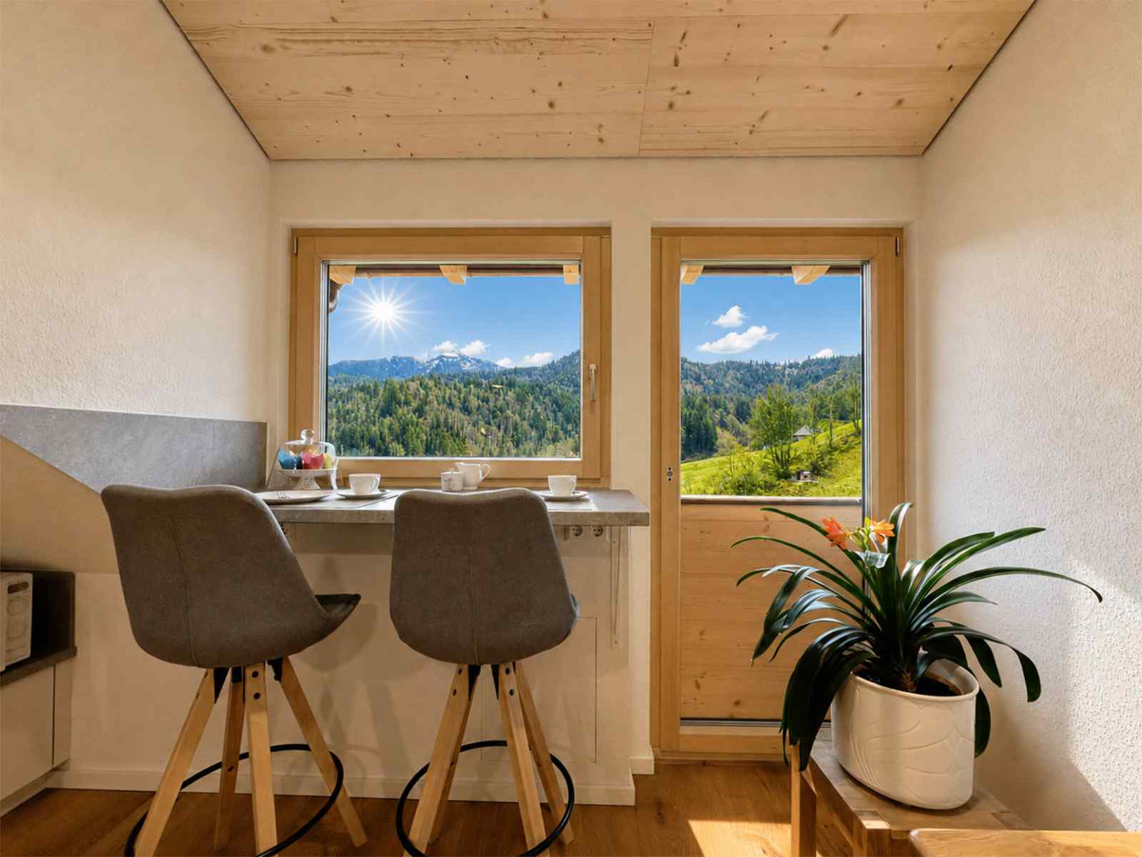Blick aus dem Fenster der Ferienwohnung Daislehof auf Schwarzwaldberge